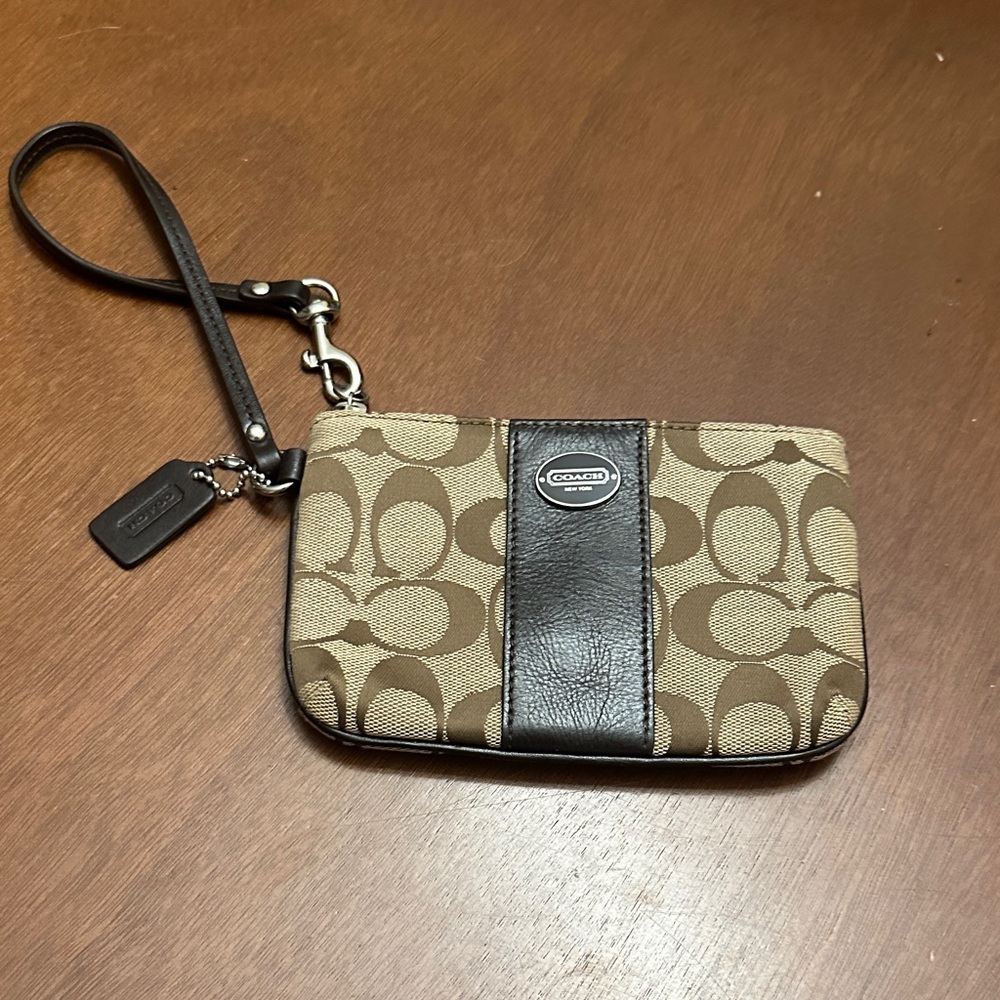 Coach Tan and Black Signature Wristlet